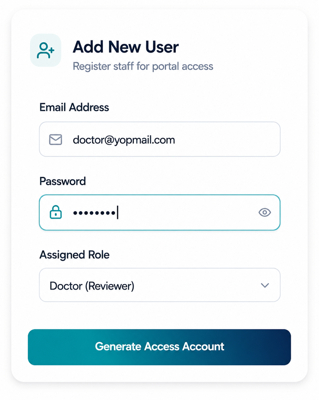 Admin add new user portal